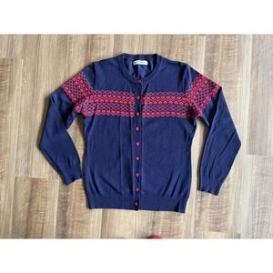 Grace Karin Cardigan Sweater Womens Medium Blue Heart Fair Isle Button Front